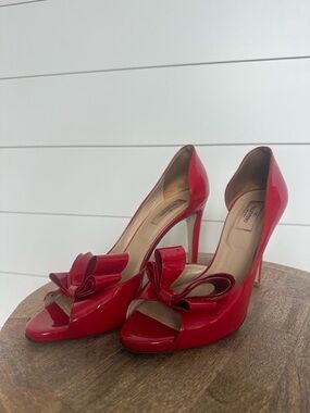 100% Authentic Red Patent Leather Valentino Open Toe Pumps